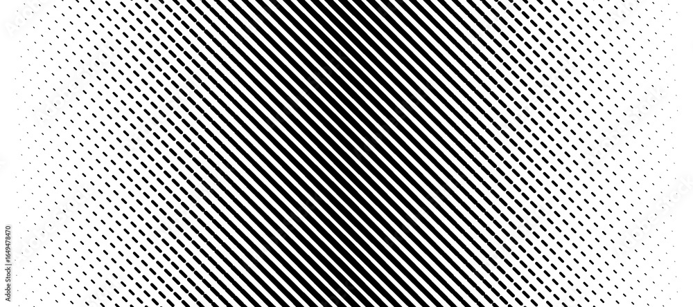 Poster Diagonal halftone gradient background with black dots and lines creating abstract textured pattern on white backdrop