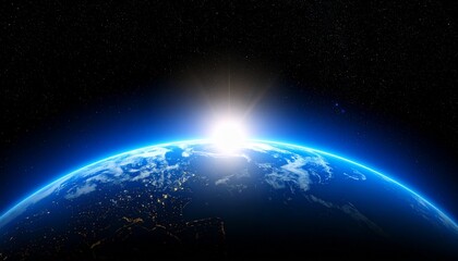 Fototapeta premium Blue Earth and the floating sun seen from space