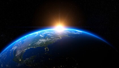 Fototapeta premium Blue Earth and the floating sun seen from space