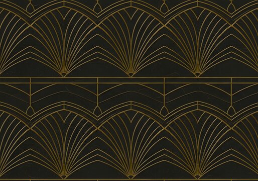 Fototapeta Elegant Art Deco Pattern, Gold Lines on Black Background, Geometric Design, Seamless Texture for Wallpaper, Luxurious Style.