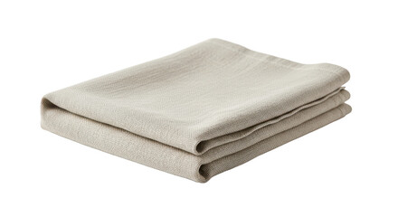 Neatly folded light beige linen fabric on a clean white background, showcasing natural texture and elegant simplicity