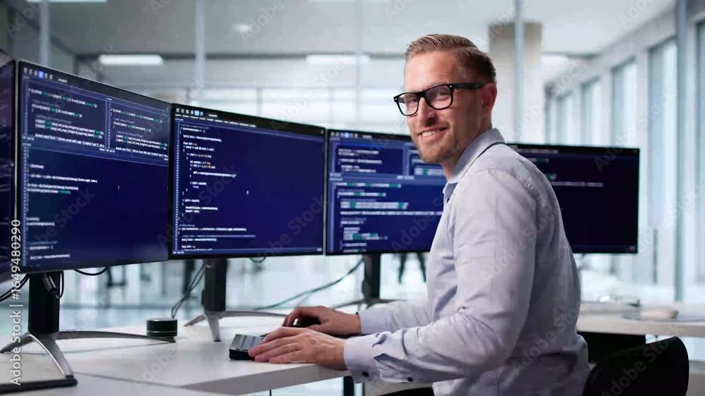 Aufkleber office coder: happy web developer in software development