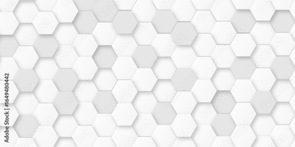 Poster abstract technology white geometric hexagon on transparent concept design, white and grey color hexa