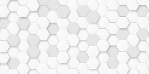 Abstract Technology White Geometric Hexagon on Transparent Concept Design, white and grey color hexagon seamless pattern. Abstract hexagonal background.