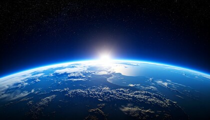 Fototapeta premium Blue Earth and the floating sun seen from space