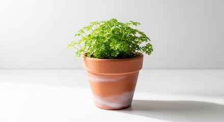 Fototapeta premium Small green potted plant isolated on white background