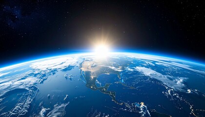 Blue Earth and the floating sun seen from space