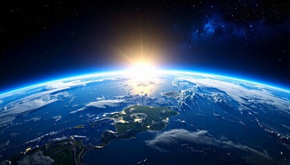 Blue Earth and the floating sun seen from space