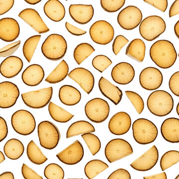 dried astragalus root slices on white background