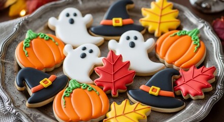 Fototapeta premium Halloween cookies ghost pumpkin witch fall autumn sugar cookies sweet treat holiday celebration party