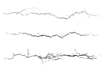 Crack vector set. Grunge urban graphic elements of rough surface. Isolated natural surface fractures images. One color graphic resources.