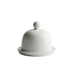 Elegant white porcelain butter dish with dome lid on a clean, isolated background, perfect for modern kitchen decor
