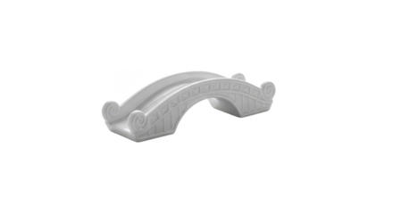 Elegant White Decorative Garden Bridge with Intricate Scrollwork and Curved Design, White Background