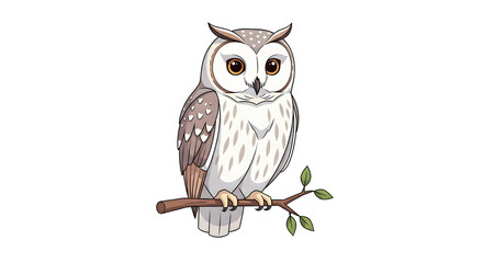 Fototapeta premium Cute Cartoon Owl Perched on a Branch