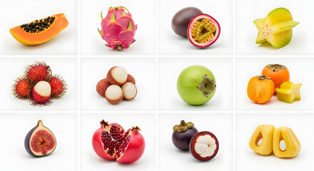 Collection of exotic and fresh tropical fruits
