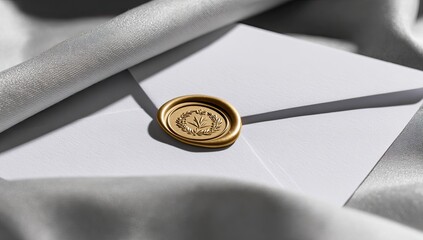 Elegant white envelope sealed with a gold wax stamp