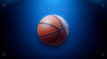 Obraz premium realistic detailed orange basketball placed on bright blue backdrop with clean modern presentation style