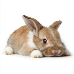 Obraz premium Cuteness Personified: A charming brown bunny, with its expressive eyes and soft fur, poses for a studio shot, embodying innocence and the gentle charm of nature.