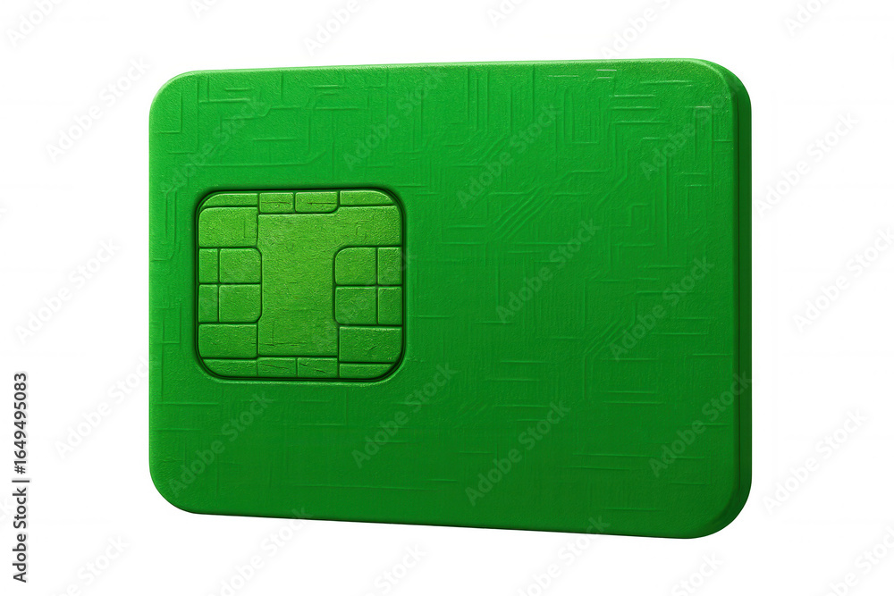 Aufkleber green credit card with visible microchip, circuits texture and transparent background representing o