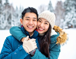 Happy couple in winter