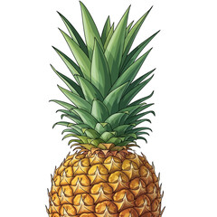 Fototapeta premium Detailed illustration of a ripe pineapple, showcasing its spiky exterior and vibrant green crown.