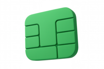 Green chip card isolated on transparent background, symbolizing secure online payments and financial technology advancements
