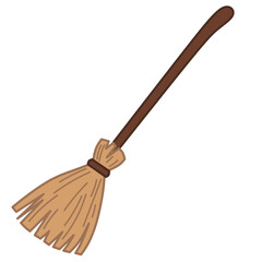 Witch broom in cute flat style illustration, perfect for magical themes, Halloween clipart, and spooky season designs.