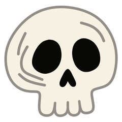 Cute spooky skull in flat style illustration, perfect for Halloween clipart, creepy designs, and horror-themed decorations.