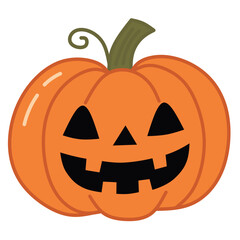 Cute jack-o’-lantern pumpkin in flat style illustration, perfect for Halloween decorations, invitations, and seasonal designs.