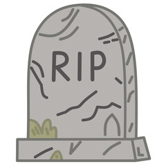Grey tombstone with &ldquo;RIP&rdquo; text in cute flat style, perfect for Halloween decorations, graveyard scenes, and spooky designs.