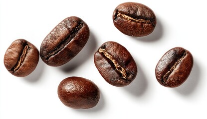 Obraz premium Roasted coffee beans scattered on white background (2)