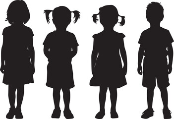 Children Standing Silhouettes Vector