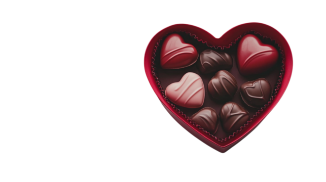 • A heart-shaped Valentine's Day gift box with chocolates, isolated on white background in HD