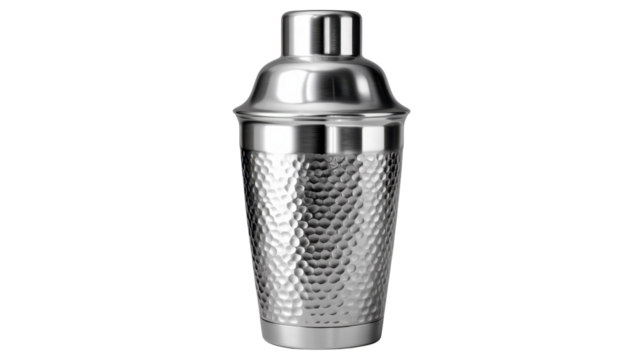 Cocktail Shaker : A sleek stainless steel cocktail shaker. Its refined, sophisticated design reflects the art of mixology. 