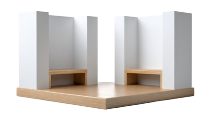 Minimalist Interior Design: A pristine, photorealistic architectural visualization showcases a modern interior concept with clean lines, soft wooden tones, and open spaces.