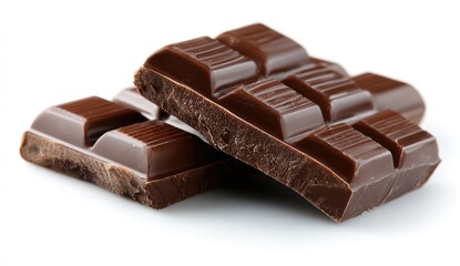 Obraz premium Two pieces of dark chocolate stacked, close-up