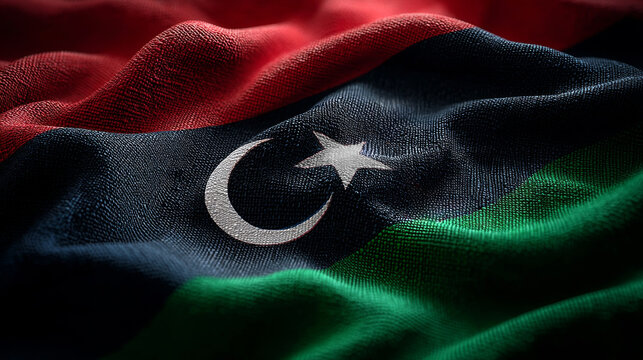 Flag of Libya made from silk celebrating independence day with vibrant colors and detailed texture - Powered by Adobe