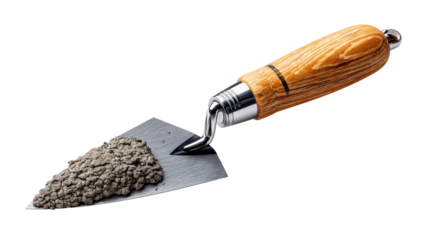 Cement and Trowel: Capturing a close-up of a cement covered trowel, a symbol of manual labor and construction, ready for any construction.