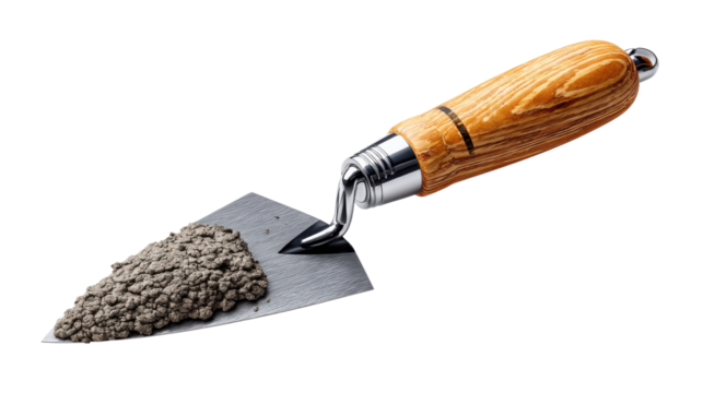 Cement and Trowel: Capturing a close-up of a cement covered trowel, a symbol of manual labor and construction, ready for any construction.