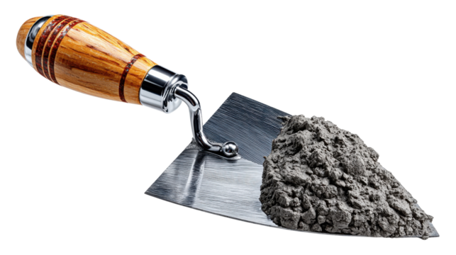 Construction Trowel with Cement: A close-up of a construction trowel, its polished steel blade meticulously crafted to smooth and spread fresh cement. The tool exudes precision.