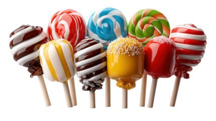 Colorful Candy Collection: An array of vibrant and delectable lollipops, each boasting unique designs and colors, arranged in a playful and eye-catching composition.