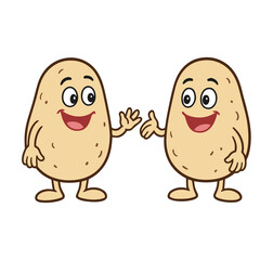 Cute Cartoon Potatoes Waving – Happy Potato Day Celebration Illustration