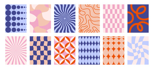Abstract geometric backgrounds. Contemporary posters with simple shapes and forms, modern art prints geometry pattern bauhaus swiss style. Vector minimal retro collection