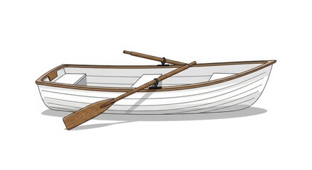 Old wooden boat, isolated on white, with a black metal tool