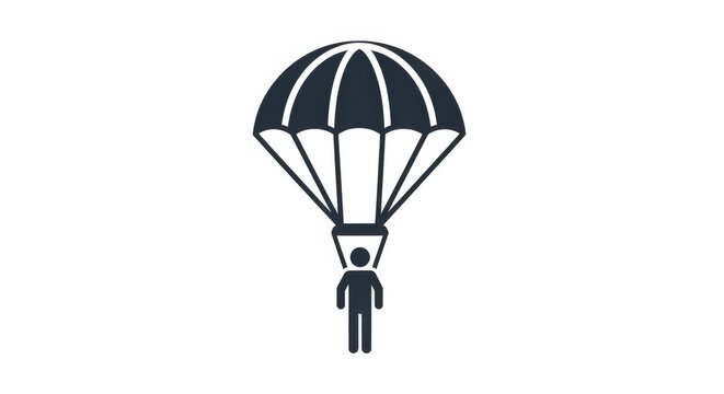 Silhouette of a person with a parachute, ready for a skydive.