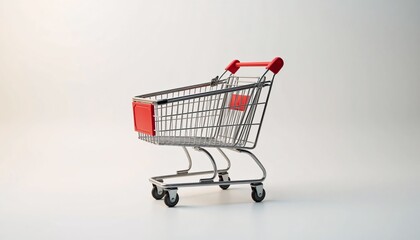 Lone shopping cart on blank background