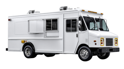 Food Truck on the Move: An immaculate white food truck, radiating cleanliness, stands poised and ready for service. A symbol of mobility and culinary offerings.