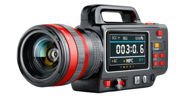 Professional Cinema Camera: This image showcases a professional-grade cinema camera, designed for capturing high-quality footage with exceptional detail and precision.