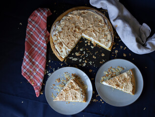 Delicious rhubarb tart with toasted almonds.