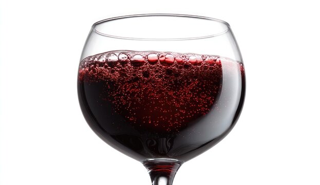 Close-up of a glass of red wine, full, with bubbles
